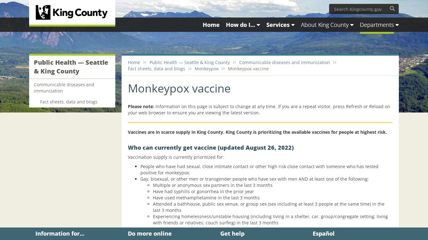 Monkeypox vaccine - King County - King County, Washington